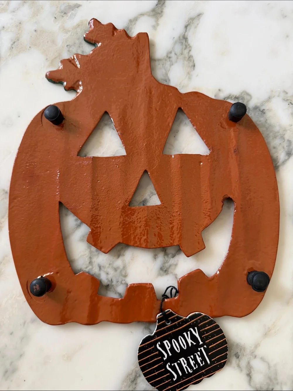 NWT Spooky Street rustic painted metal Jack O Lantern orange pumpkin trivet